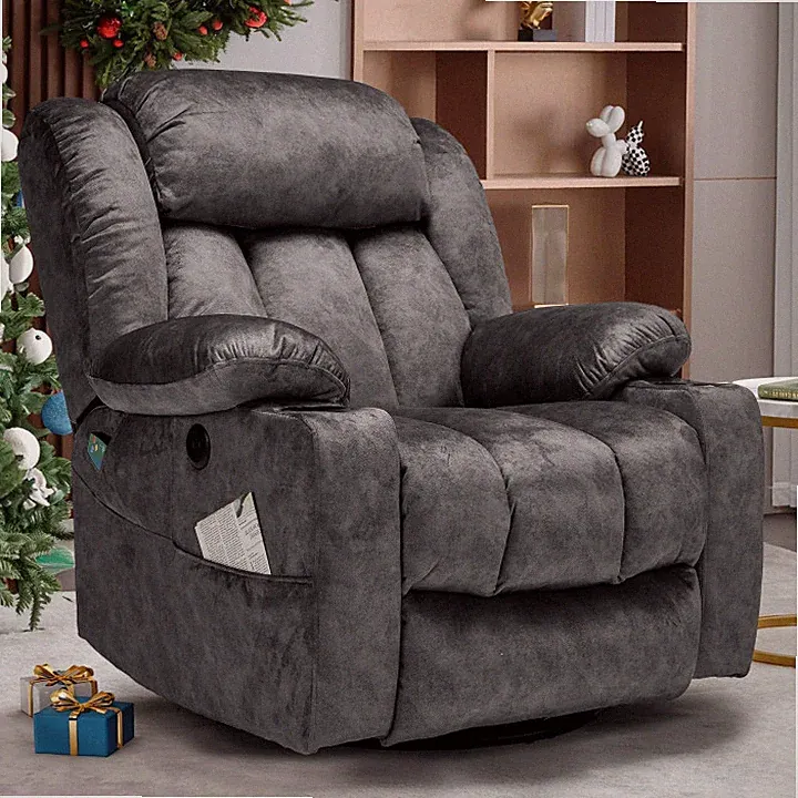 360° Massage Swivel Glider Rocker Recliner Chair w/ Heat, Home Theater Seating