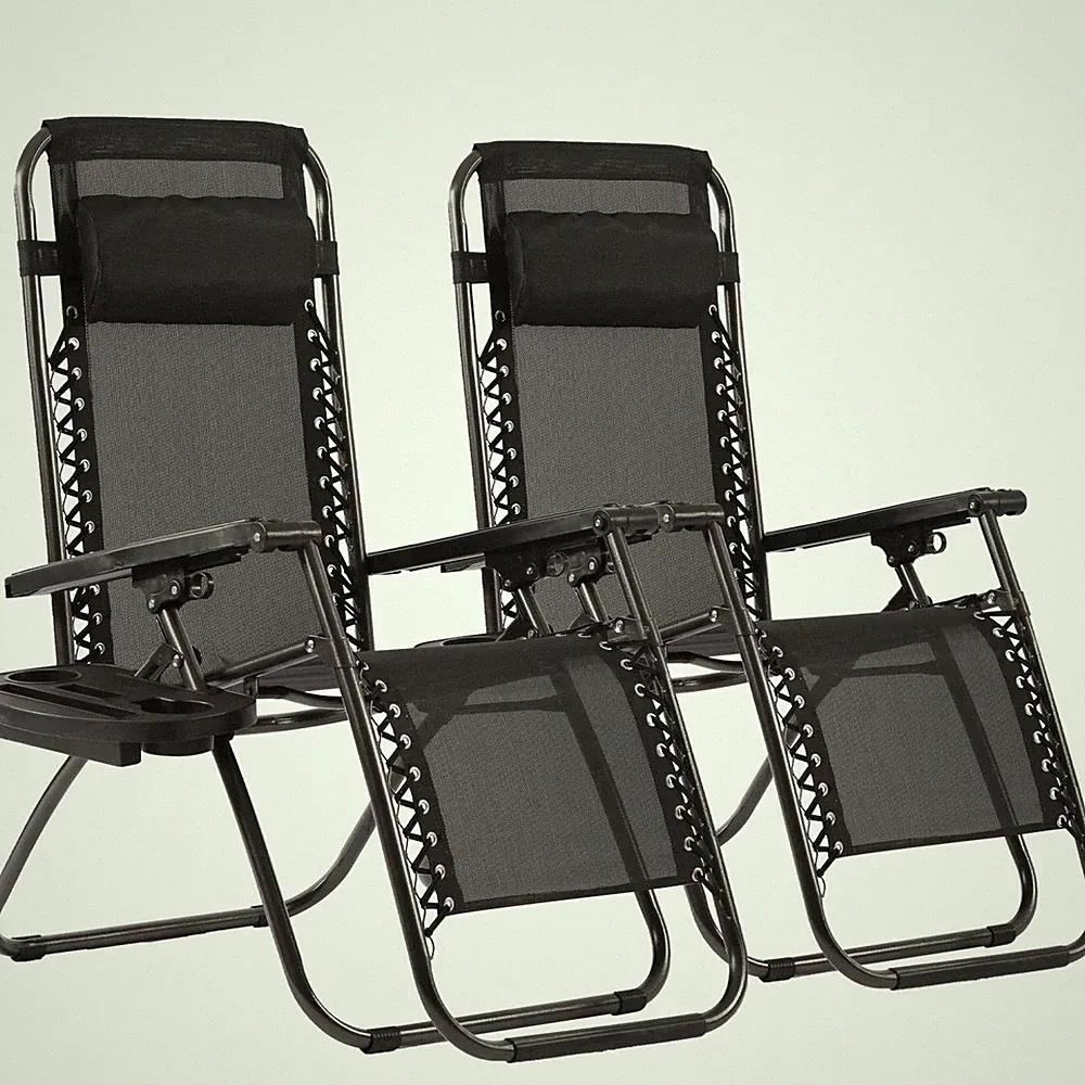 FDW Zero Gravity Lawn Lounge Chairs Set of 2 with 61D x 26W x 32.5H in, Black