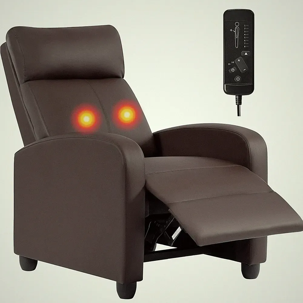 Recliner Chair Leather Dark Brown 2 Point Massage Lumbar Support BestMassage