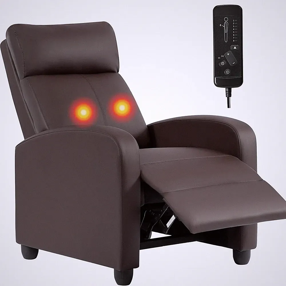Recliner Chair | with 2 Point Massage Function | Leather Dark Brown | with...