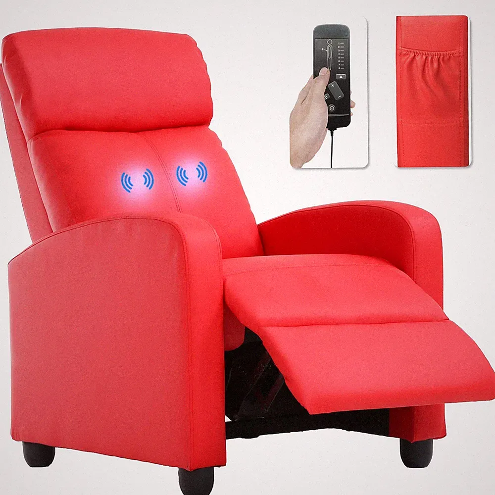 Recliner Chair | with 2 Point Massage Function | Pu Red | with Lumbar , Adj...