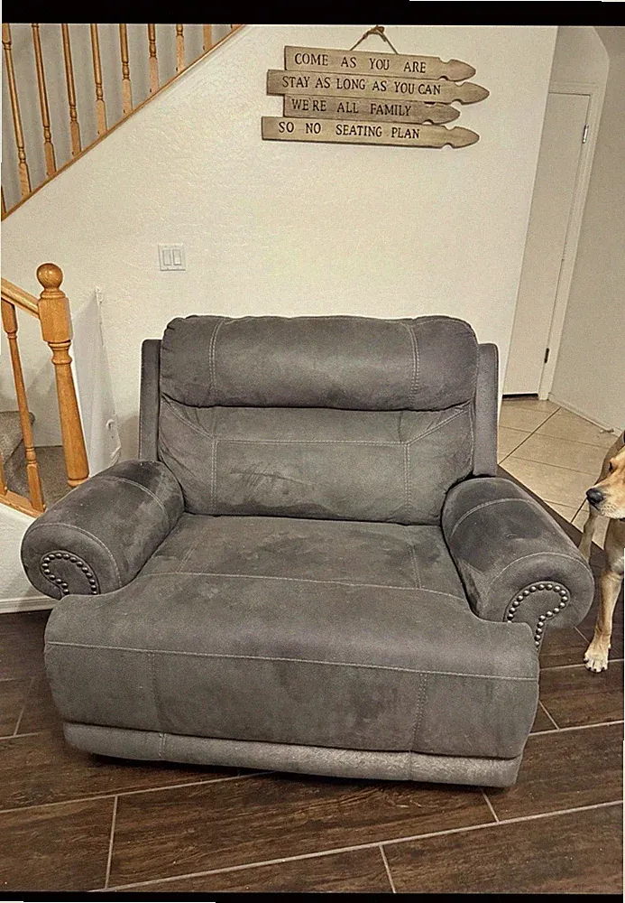 Recliner Gray Microfiber Armchair Classic Round Arms High Back Nailhead Trim