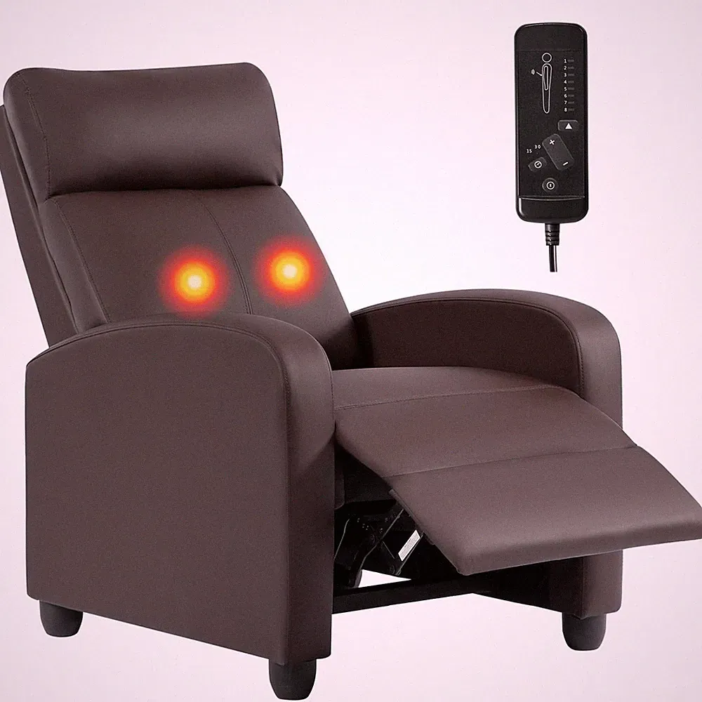 Relax With Full Body Massage - Recliner Chair Dark Brown Leather