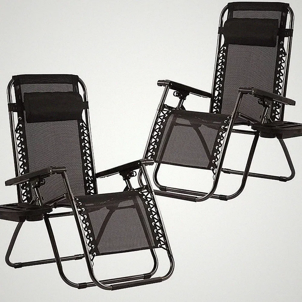 Zero Gravity Chairs Set of 2 Patio Adjustable Reclining Folding Chairs w/ Pillow