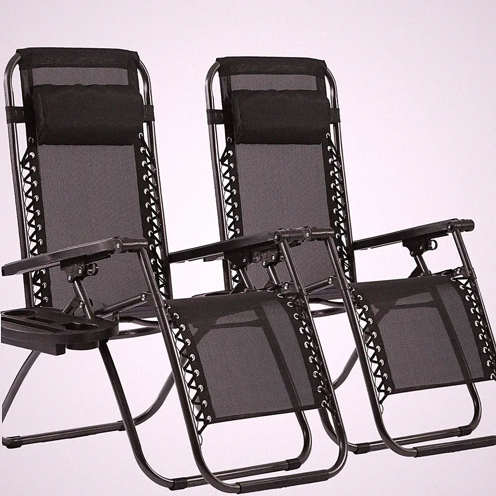 Zero Gravity Lawn Lounge Chairs Set of 2 with Pillow and Cup Holder - Adjusta...